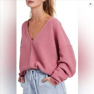 Free People Take Me Places Draped V-neck Knit Pink Sweater Medium GUC!